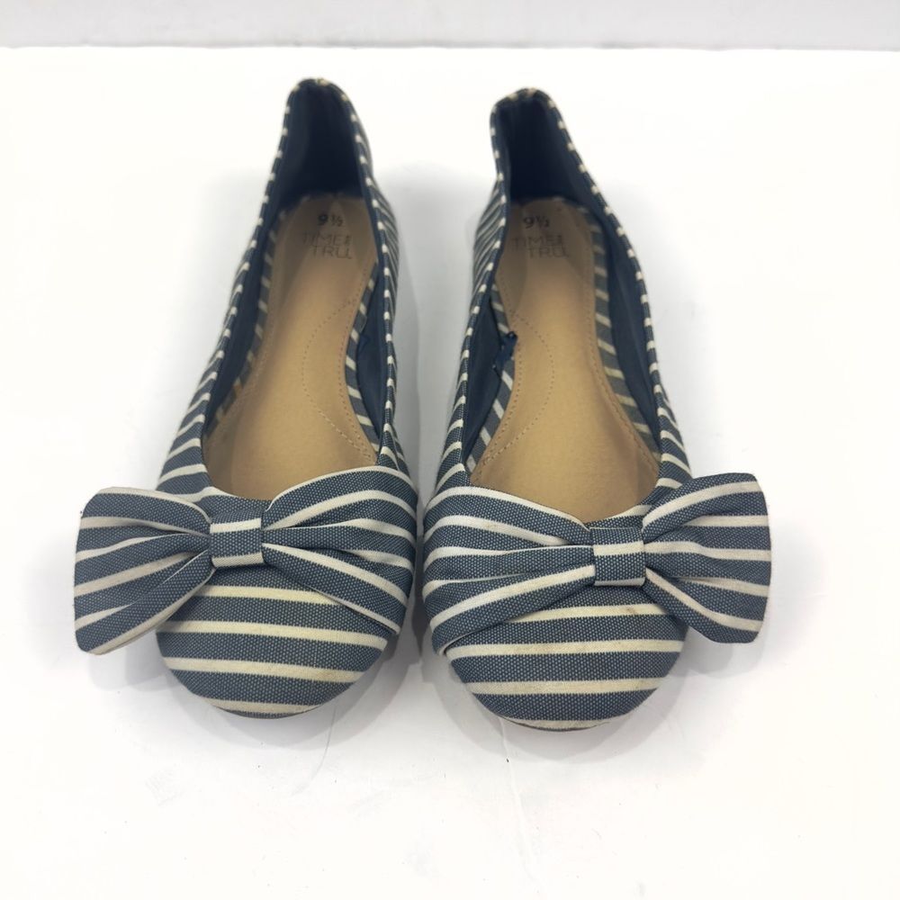 Time and Tru Womens Blue and White Striped Bow Ballet Flats Sz US 9.5/EUR 41.5